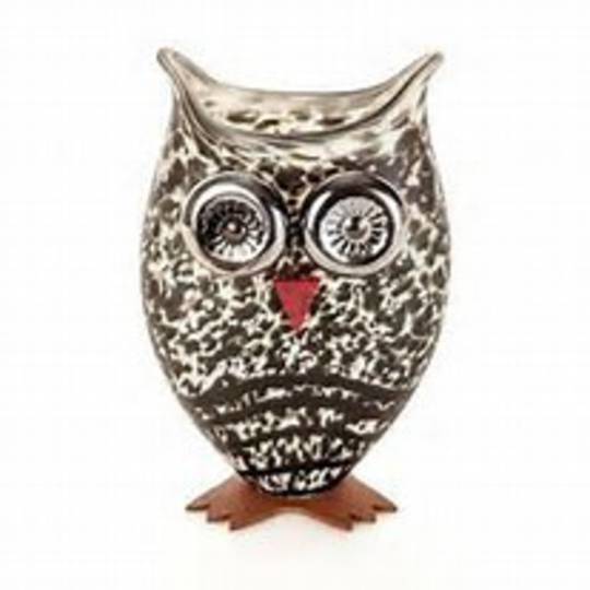 Artglass Footed Owl Vase Beige